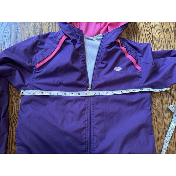 Hanes Sport Vintage Girls Windbreaker Zip Hooded Jacket Purple 90s Size‎ L 10/12 - Picture 9 of 12
